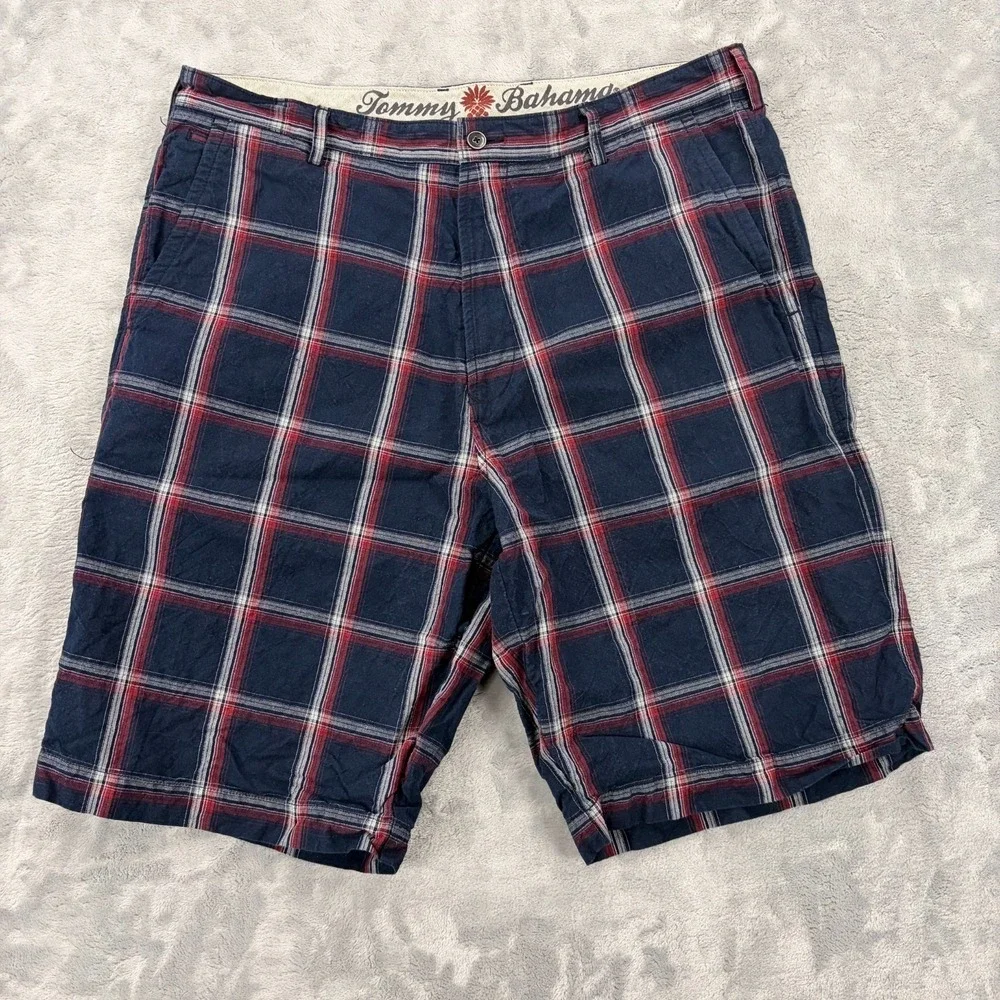 Tommy Bahama Paradise Nation Mens Size 36 Linen Blend Plaid Chino Shorts